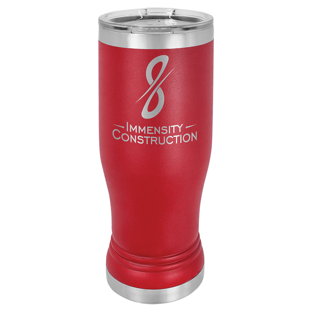 Personalized 14 oz insulated pilsner tumbler in red