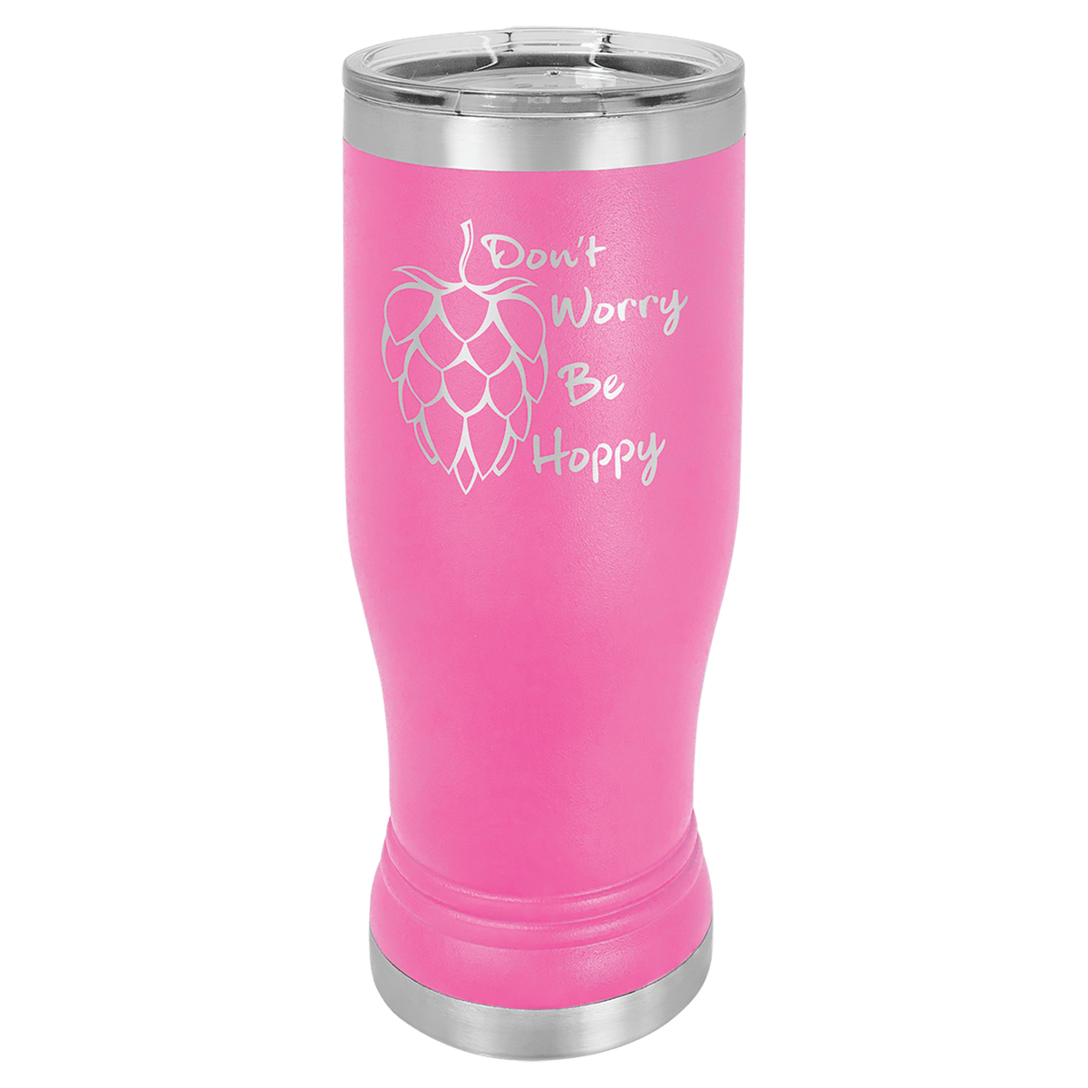Personalized 14 oz insulated pilsner tumbler in pink
