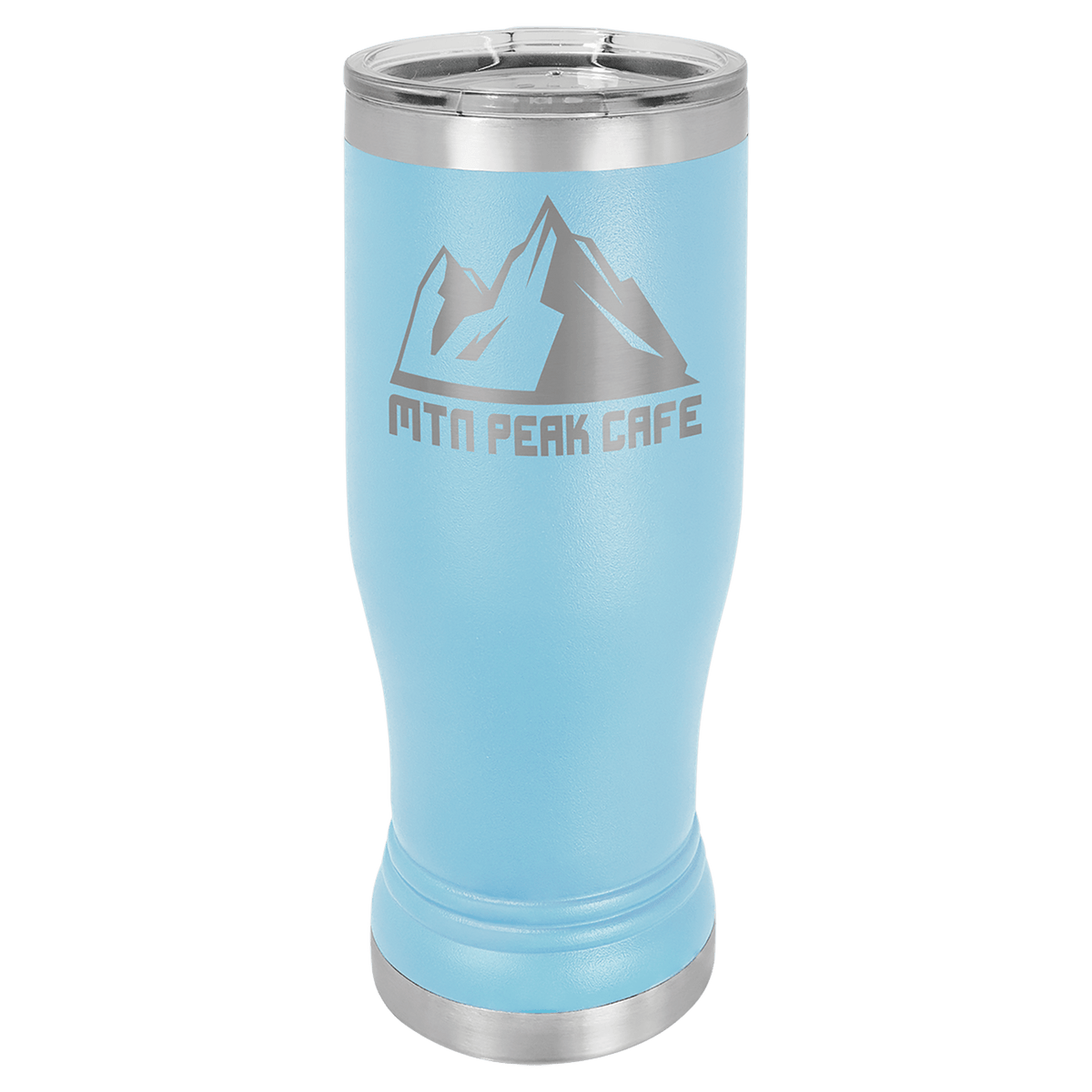 Personalized 14 oz insulated pilsner tumbler in light blue