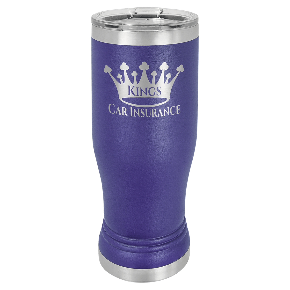 Personalized 14 oz insulated pilsner tumbler in purple