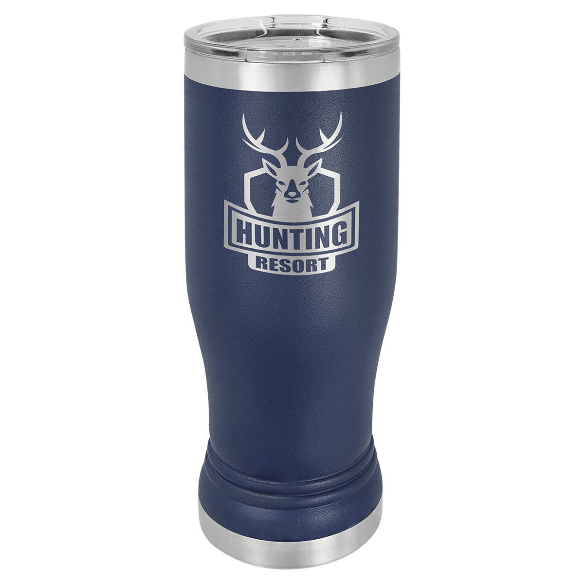 Personalized 14 oz insulated pilsner tumbler in navy blue
