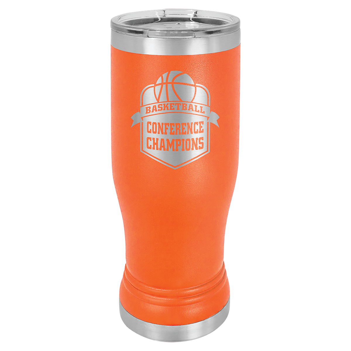 Personalized 14 oz insulated pilsner tumbler in orange