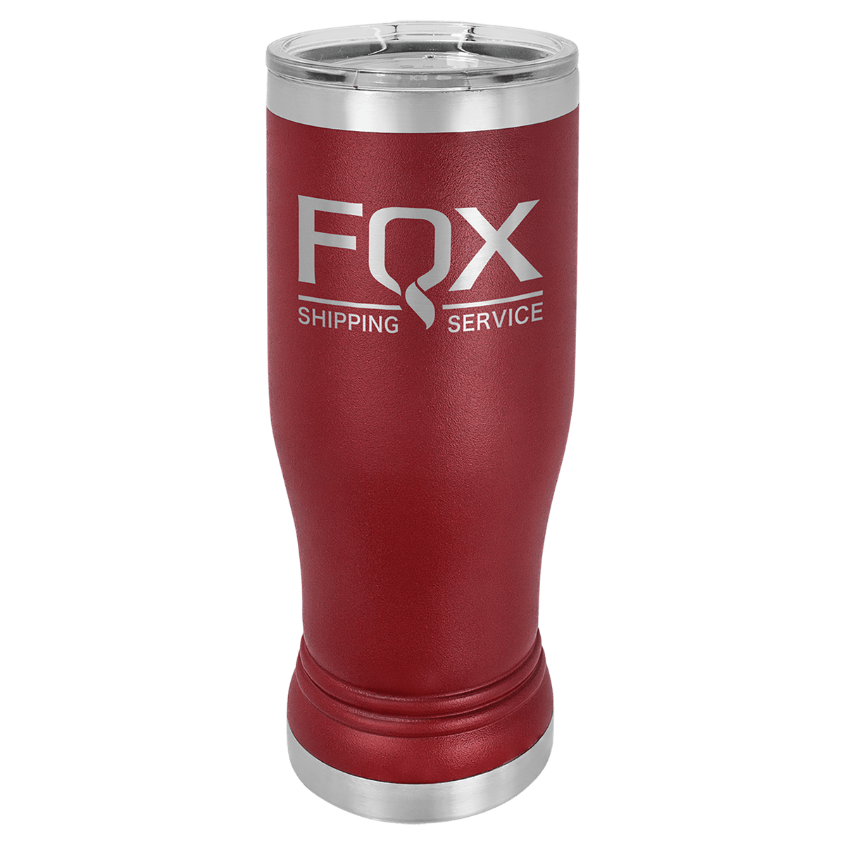 Personalized 14 oz insulated pilsner tumbler in maroon