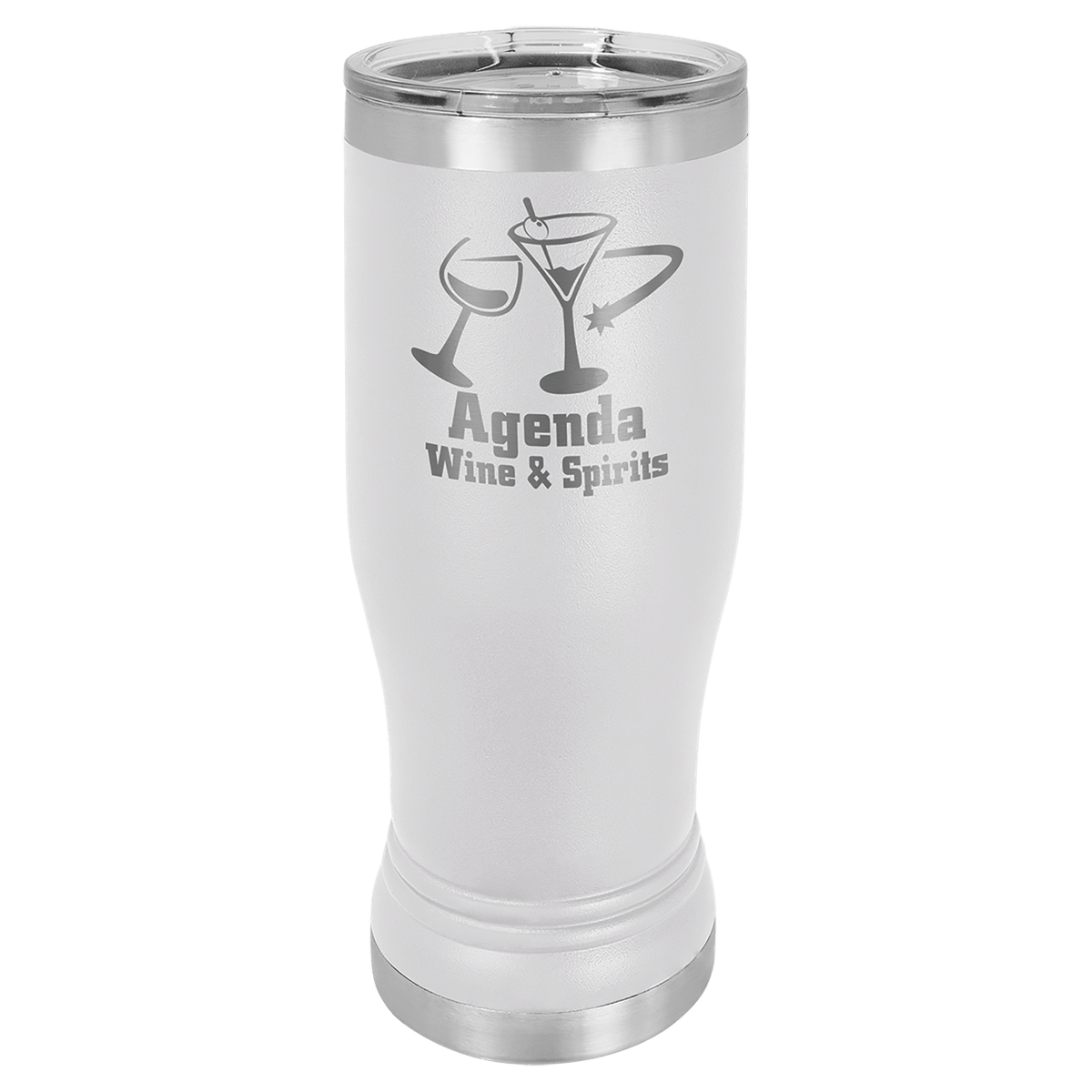 Personalized 14 oz insulated pilsner tumbler in white