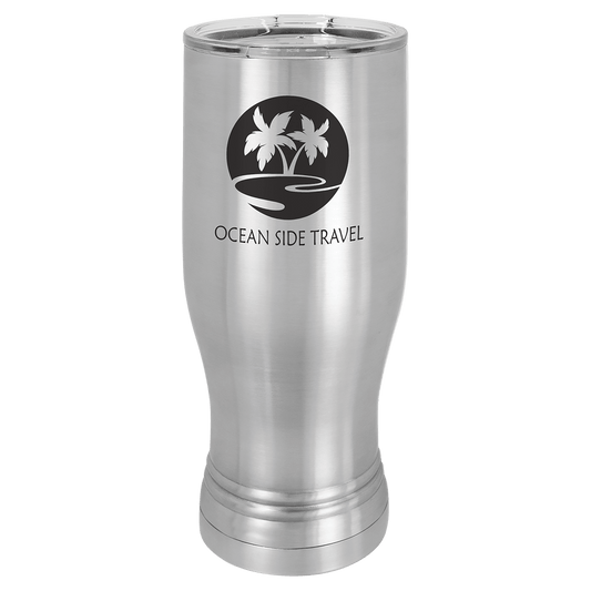 Personalized 20 oz insulated pilsner tumbler in stainless steel