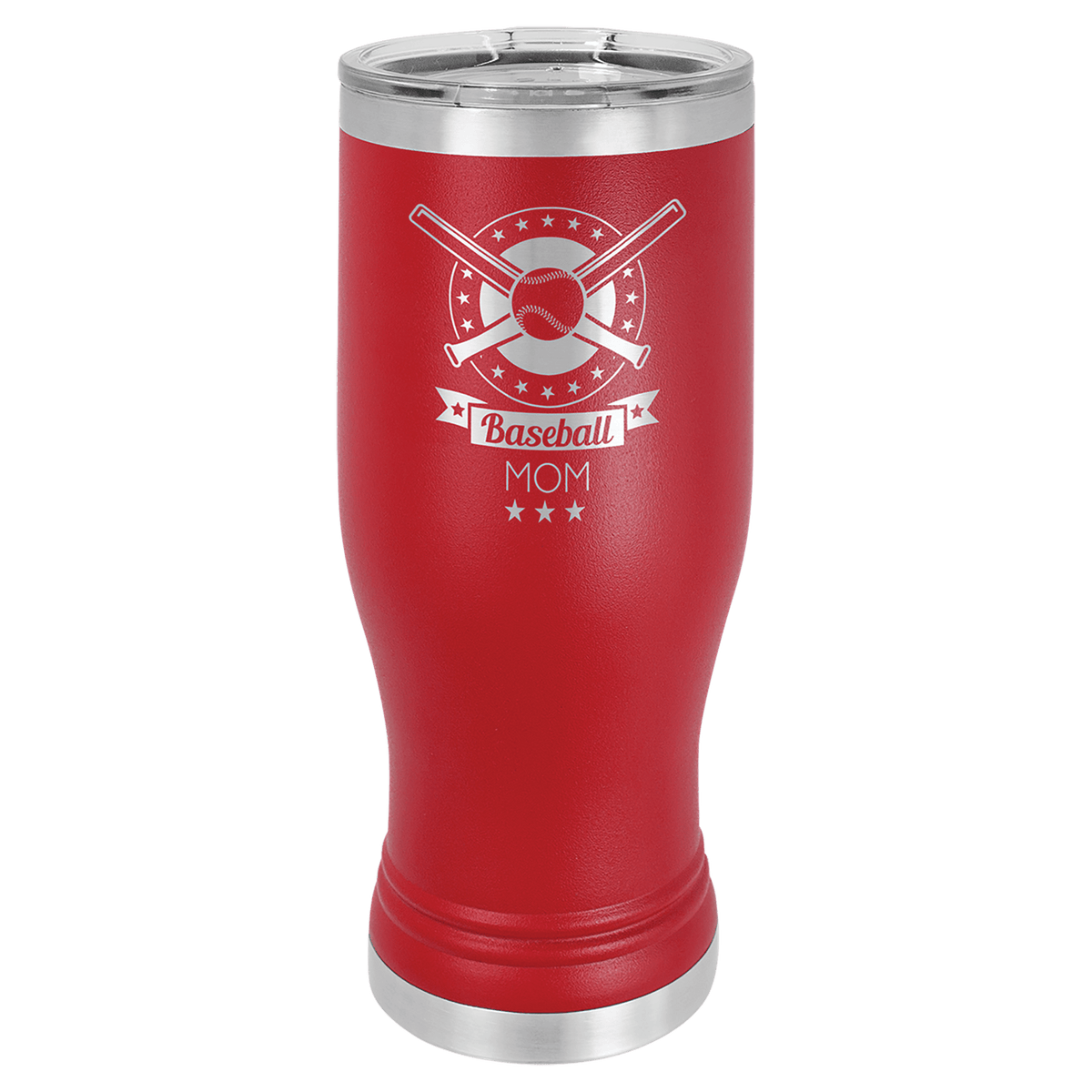 Personalized 20 oz insulated pilsner tumbler in red