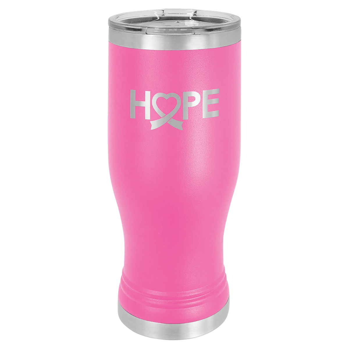 Personalized 20 oz insulated pilsner tumbler in pink