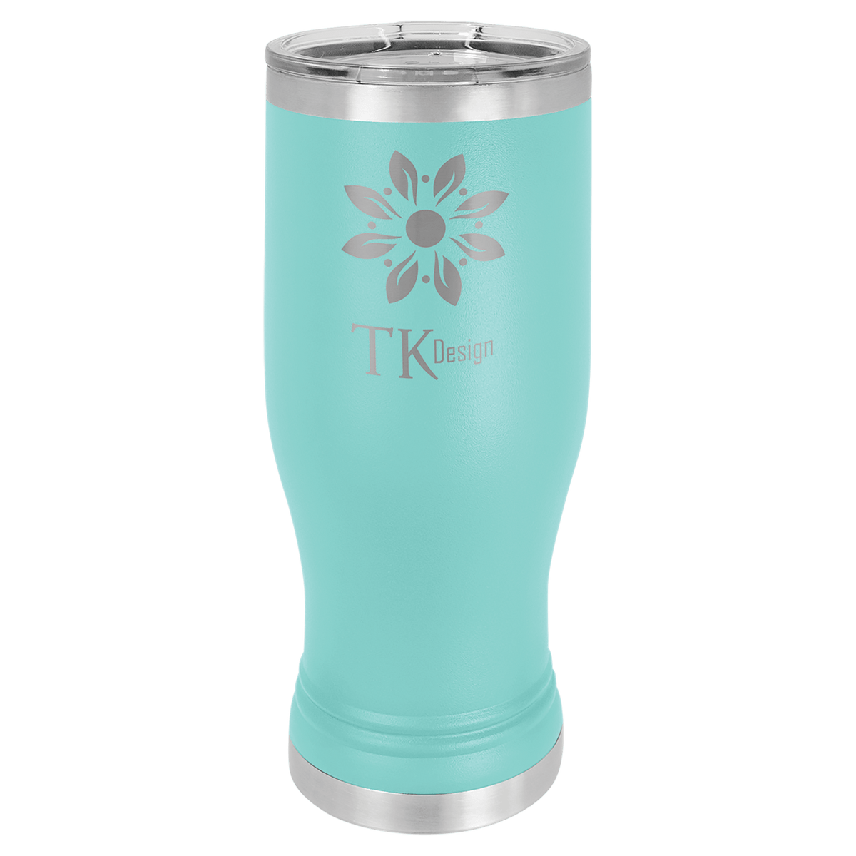 Personalized 20 oz insulated pilsner tumbler in teal