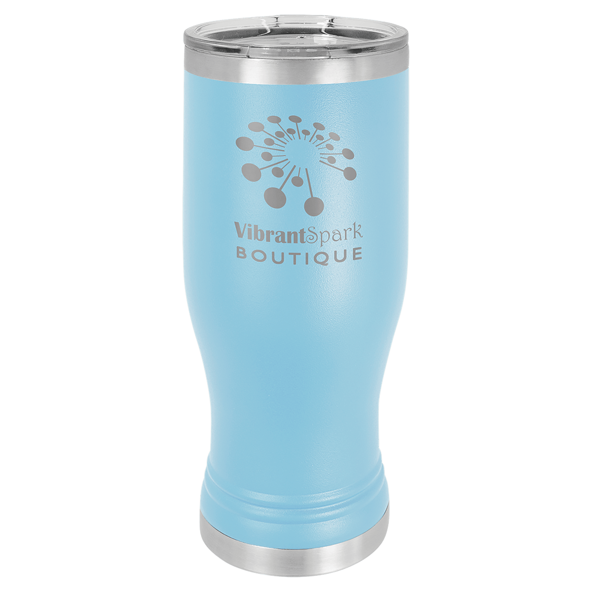 Personalized 20 oz insulated pilsner tumbler in light blue