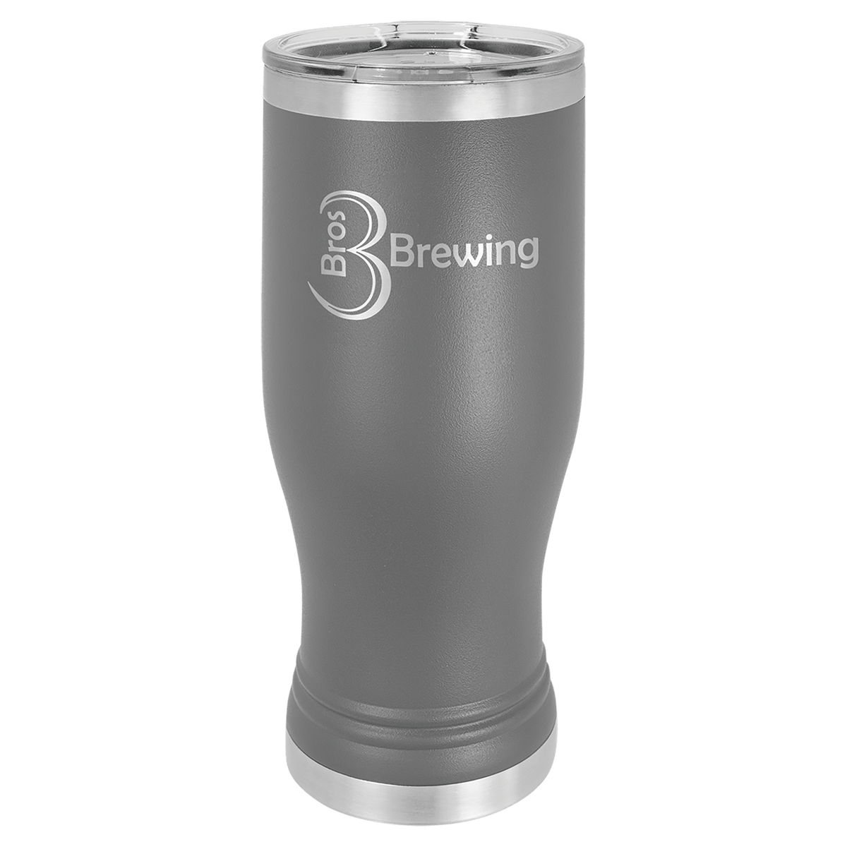 Personalized 20 oz insulated pilsner tumbler in dark gray