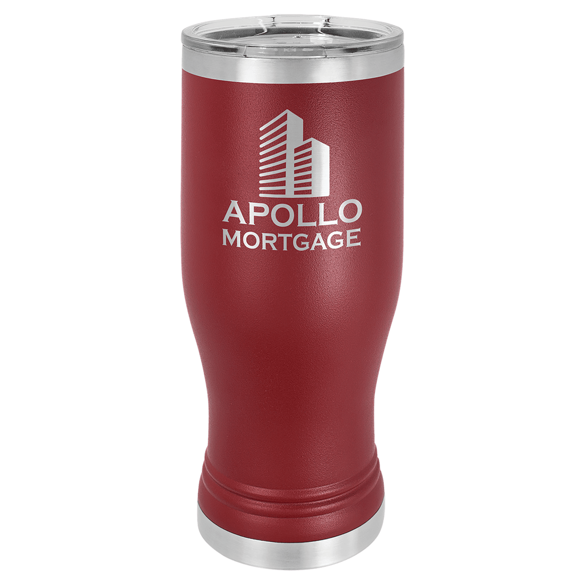 Personalized 20 oz insulated pilsner tumbler in maroon