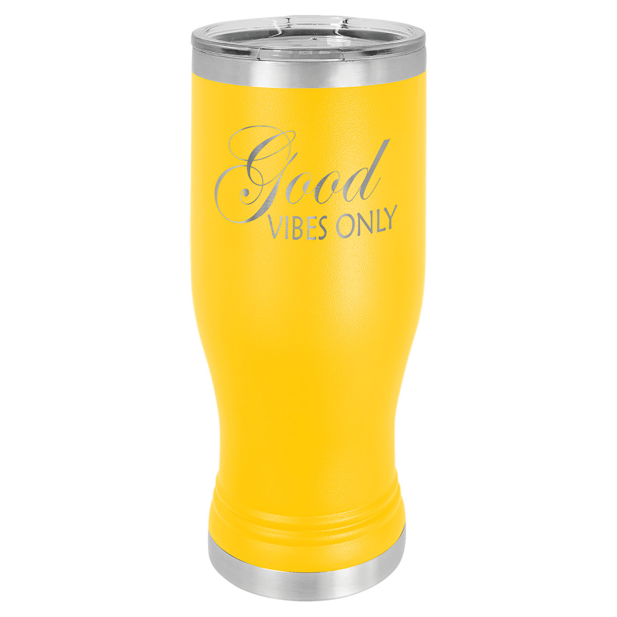 Personalized 20 oz insulated pilsner tumbler in yellow