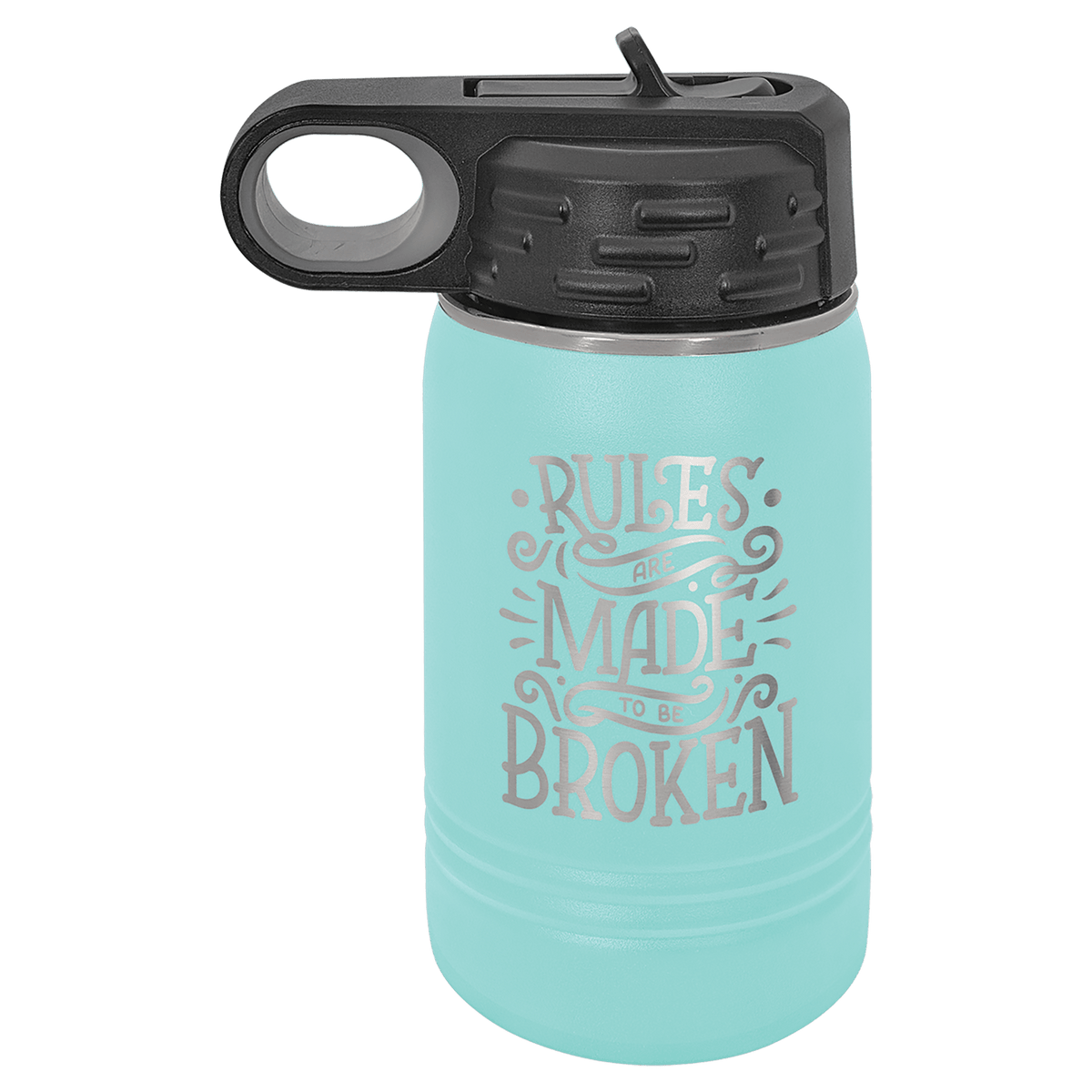 Personalized 12 oz insulated kids water bottle in teal