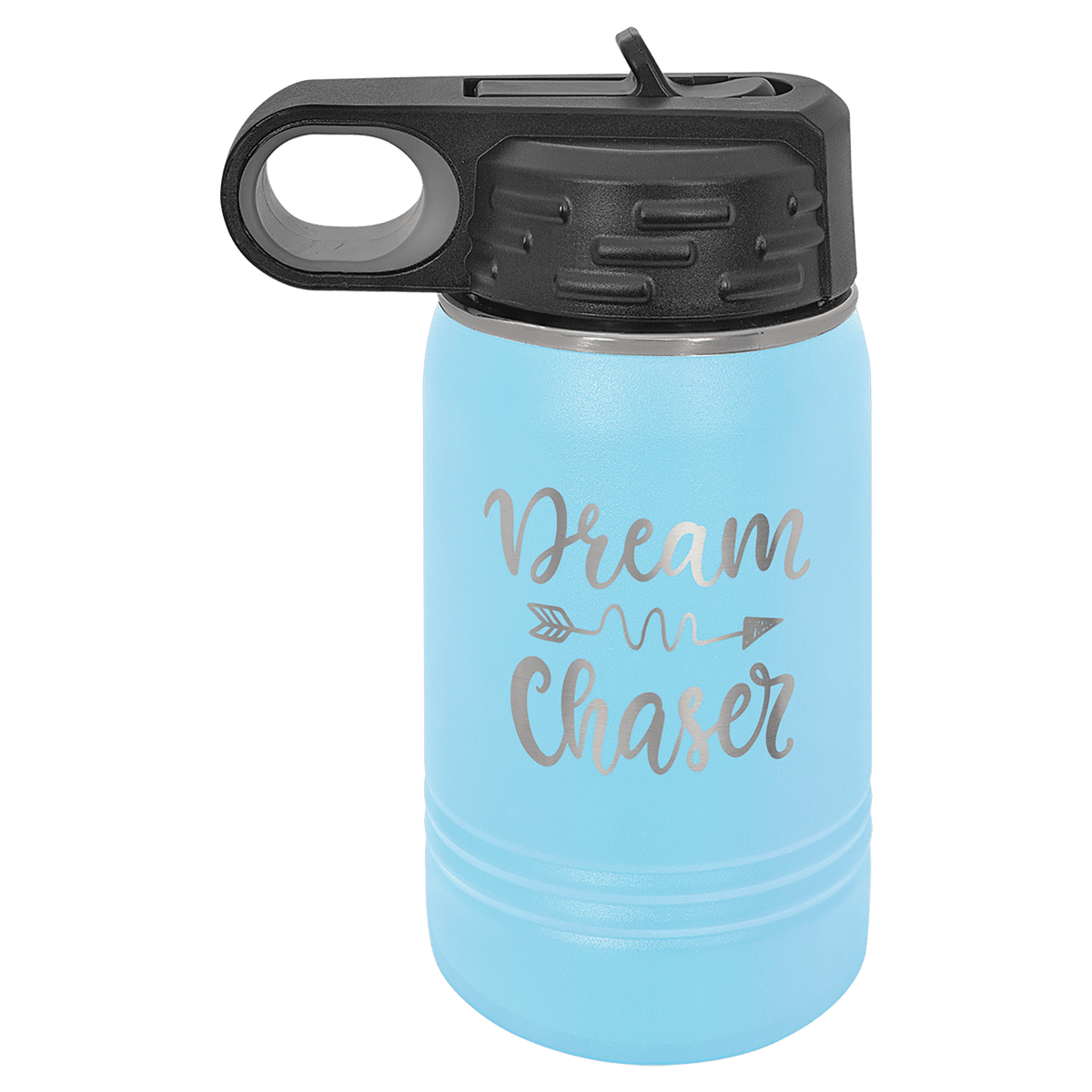 Personalized 12 oz insulated kids water bottle in light blue