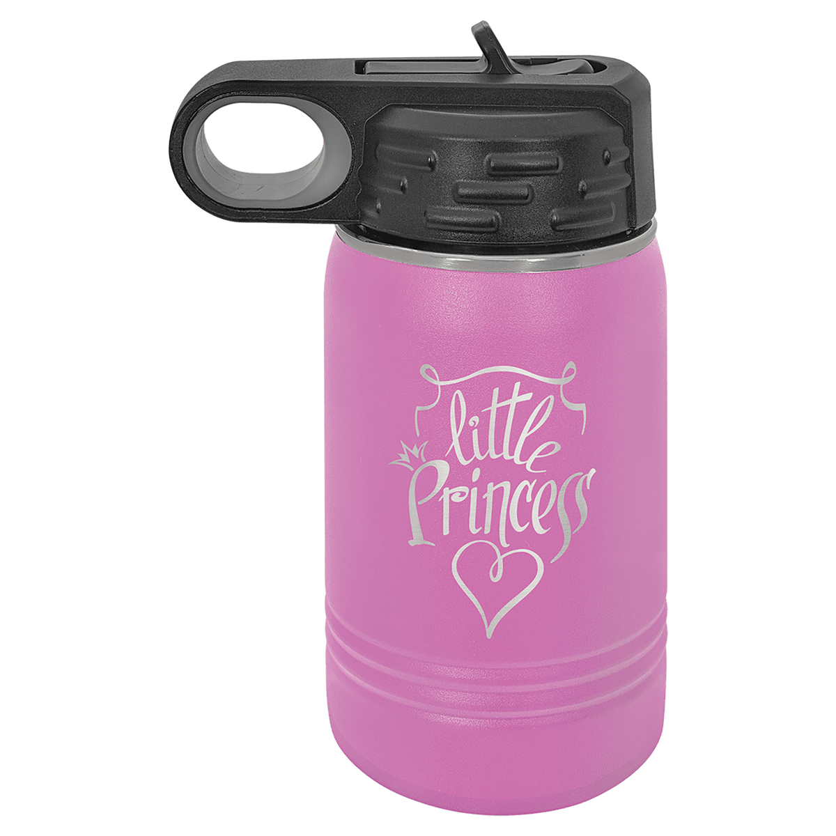 Personalized 12 oz insulated kids water bottle in light purple