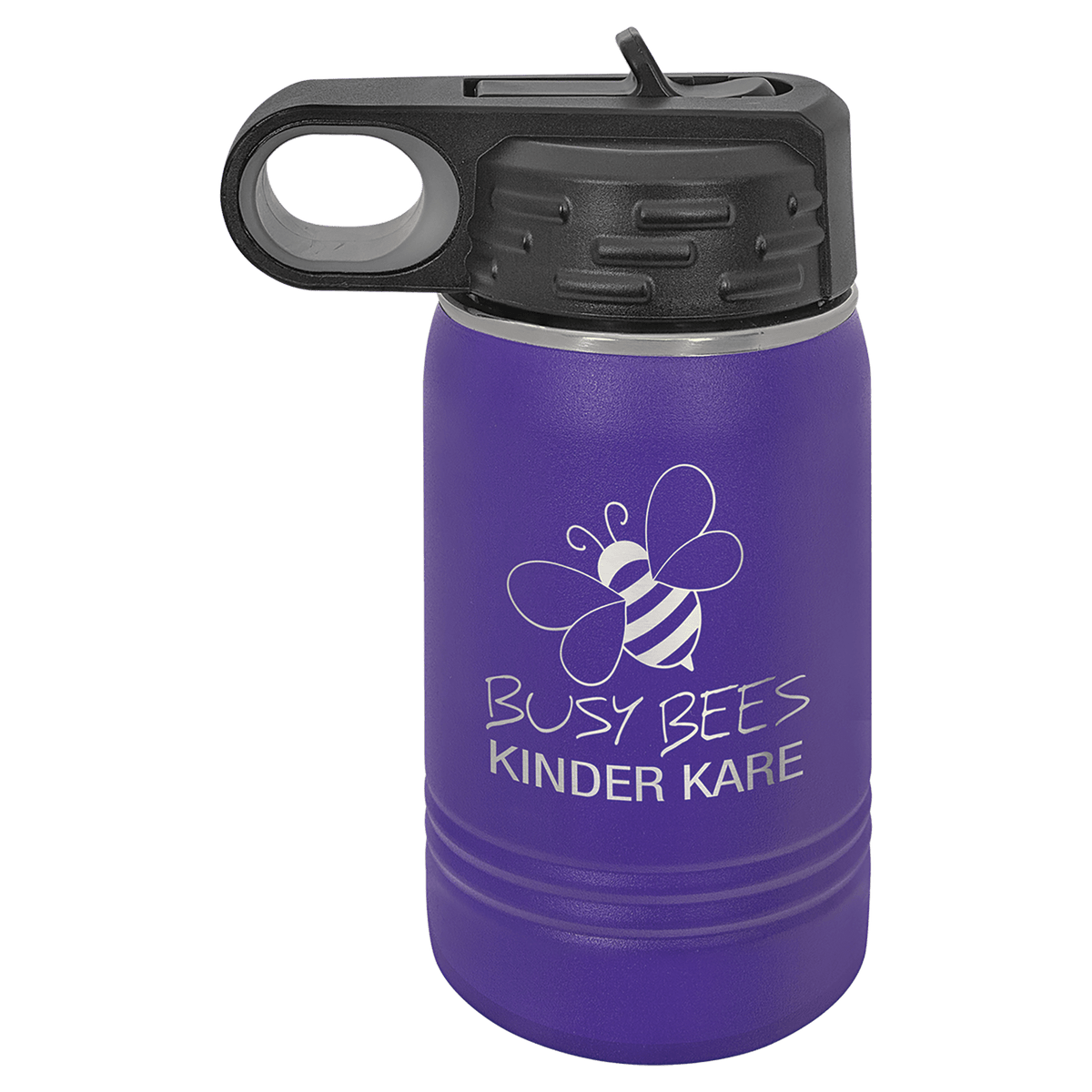 Personalized 12 oz insulated kids water bottle in purple