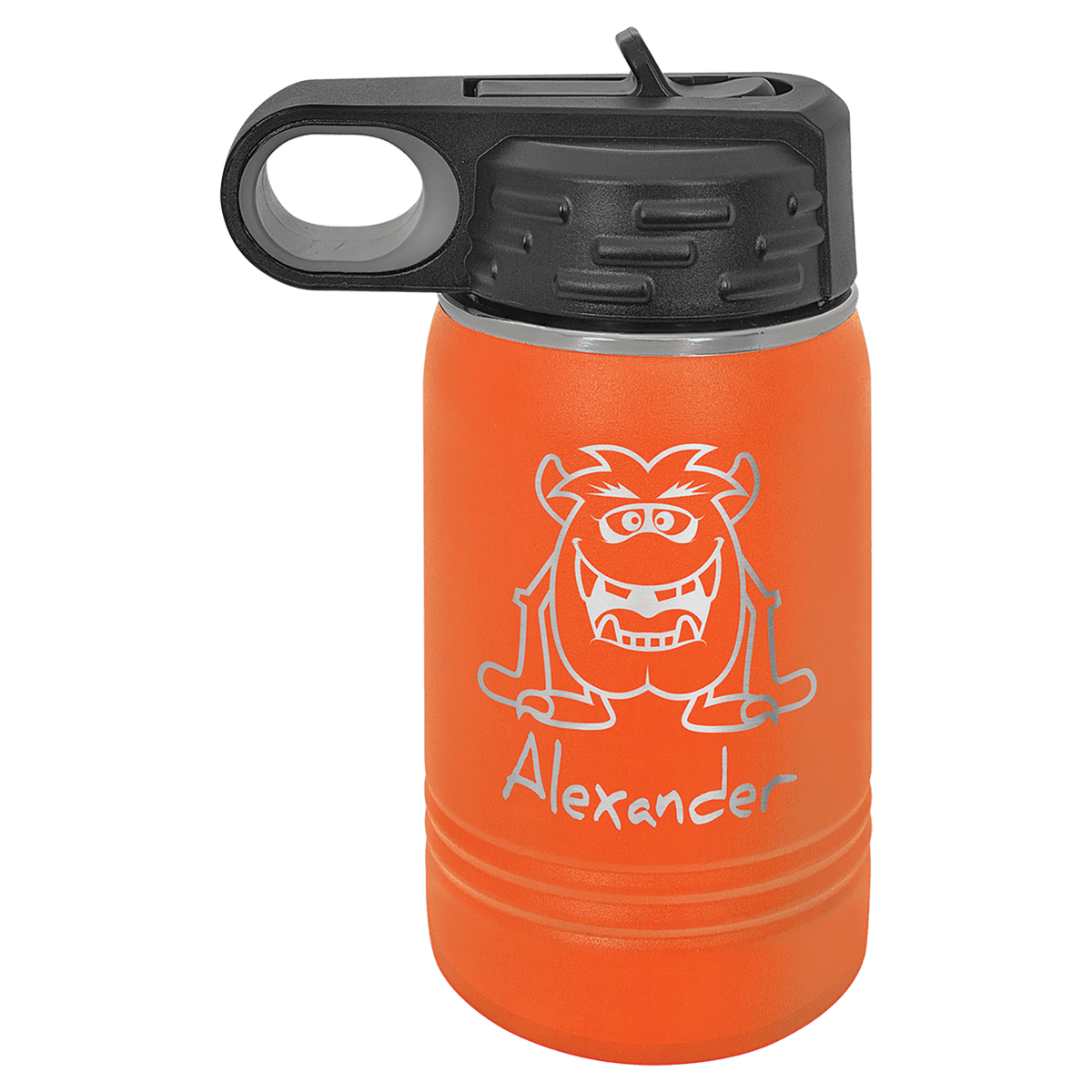 Personalized 12 oz insulated kids water bottle in orange