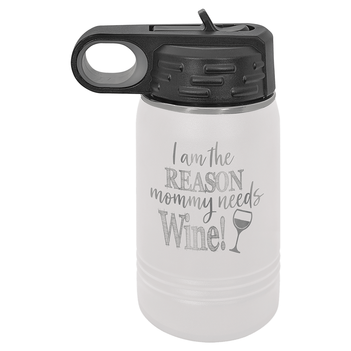 Personalized 12 oz insulated kids water bottle in white