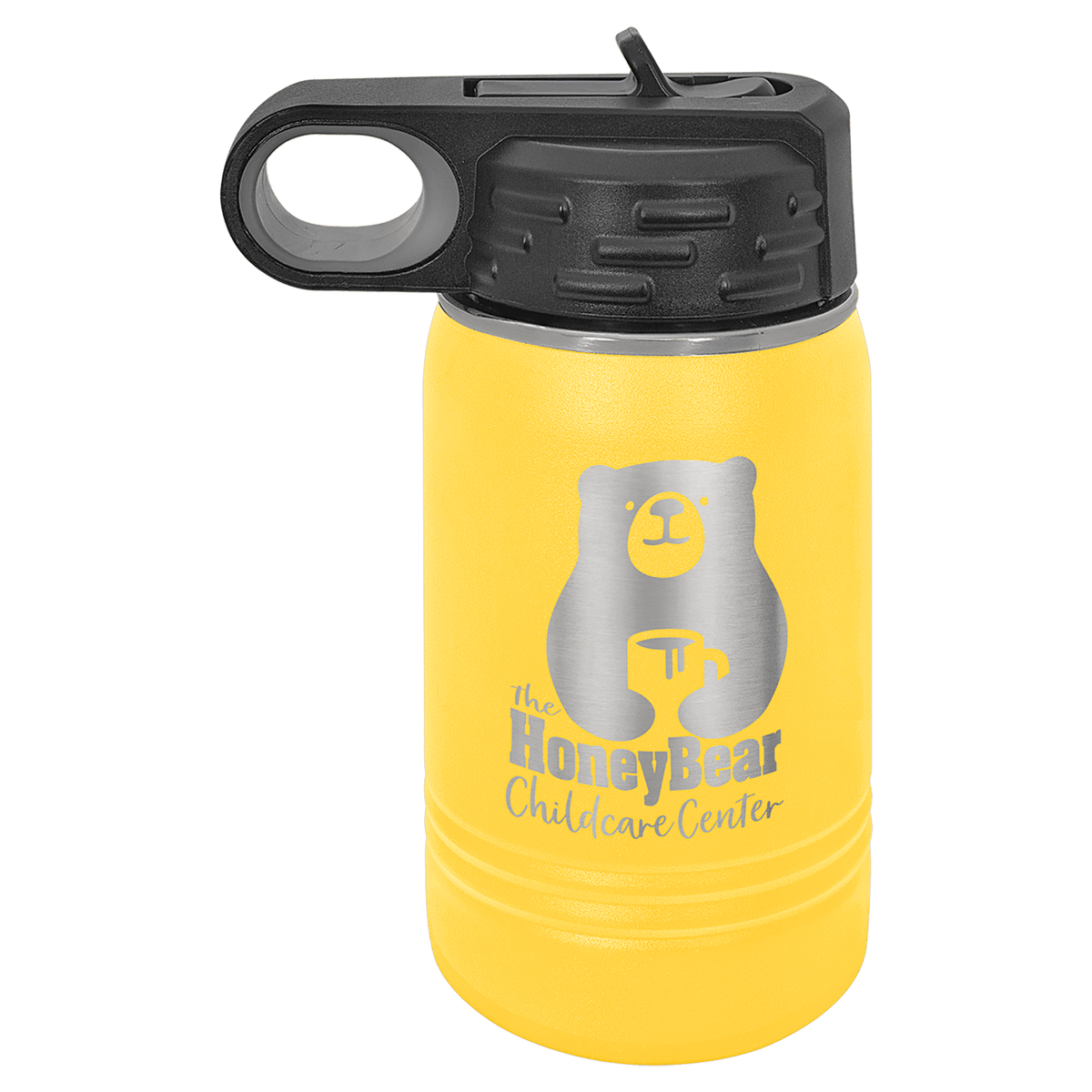 Personalized 12 oz insulated kids water bottle in yellow