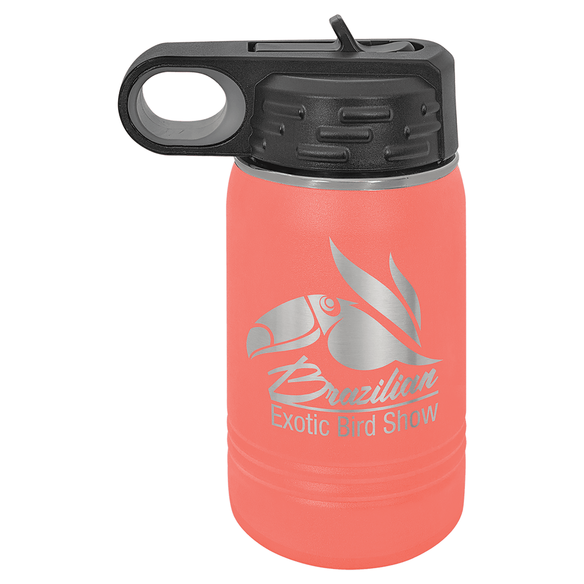 Personalized 12 oz insulated kids water bottle in coral