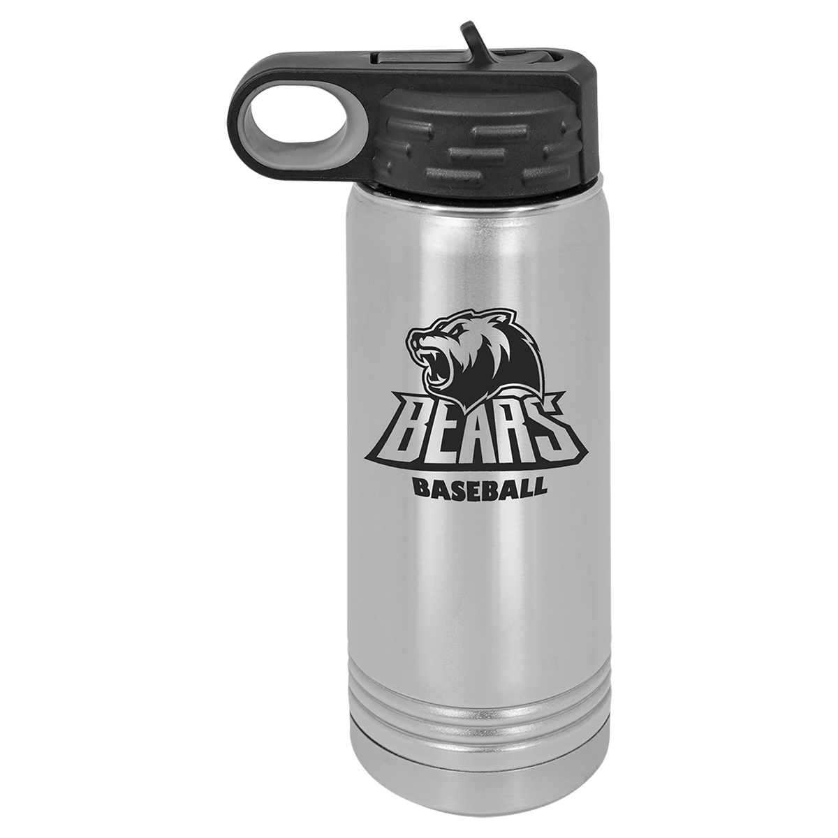 Personalized 20 oz stainless steel insulated water bottle with flip-top straw lid