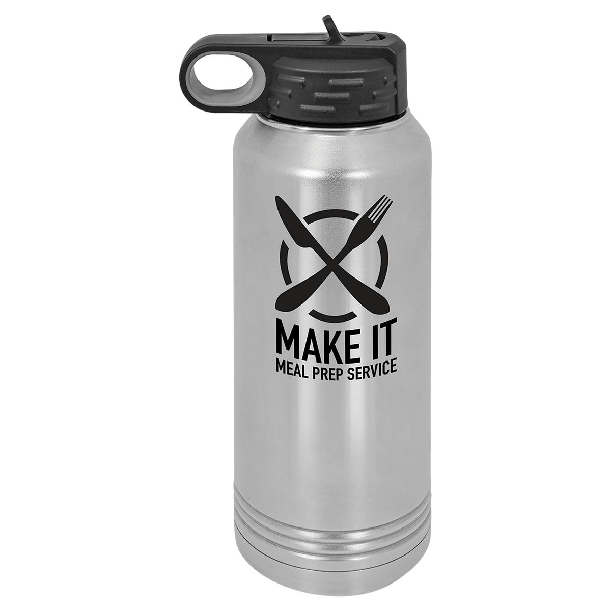 Personalized 32 oz stainless steel insulated water bottle with flip-top straw lid