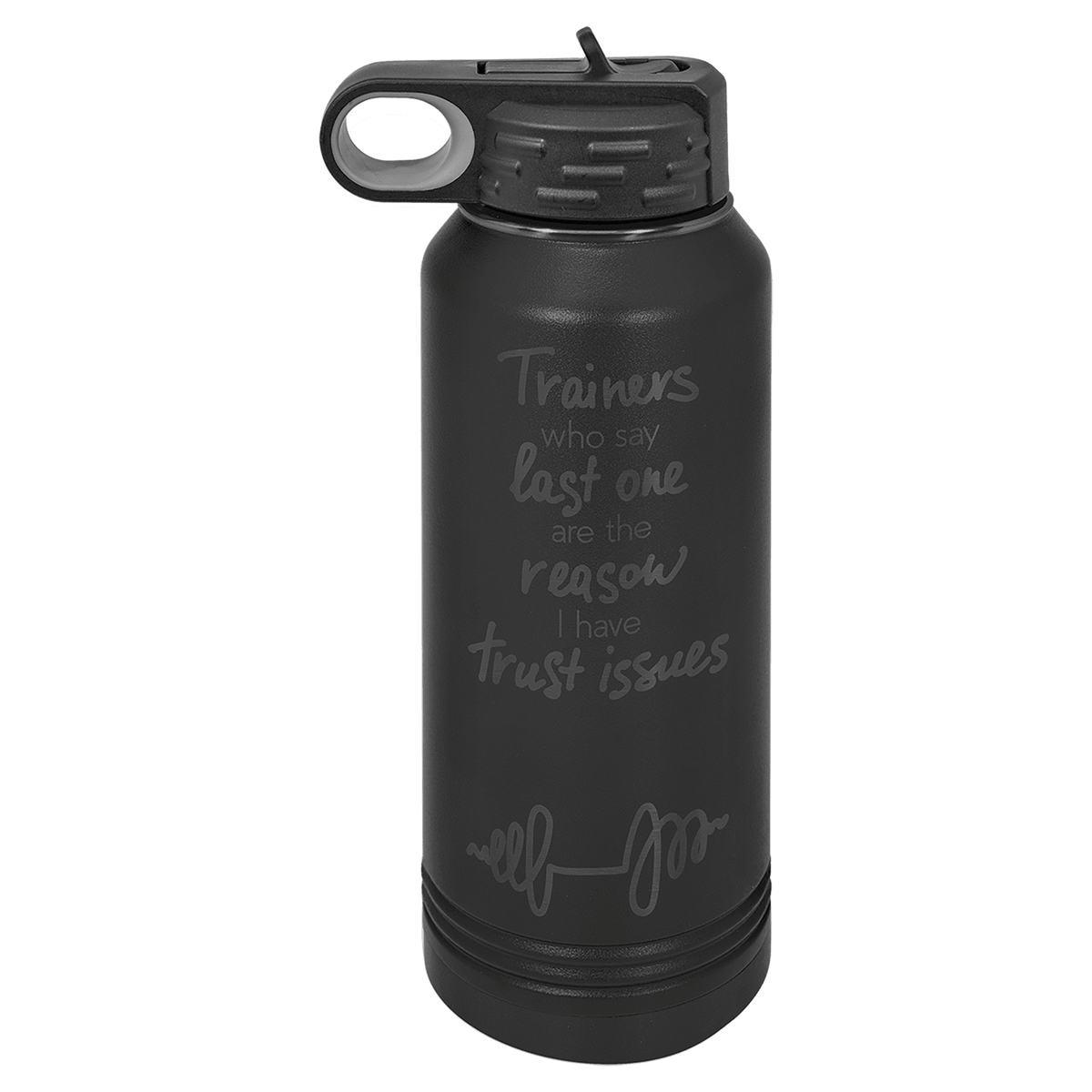Personalized 32 oz. water bottle in black with ghost black engraving