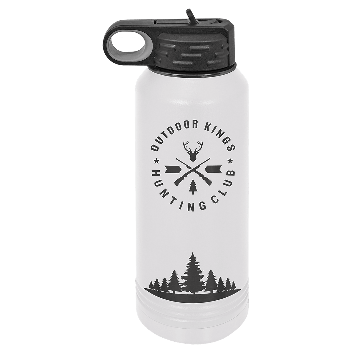 Personalized 32 oz. water bottle in white with ghost black engraving