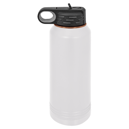 White water bottle with a black cap on a transparent background