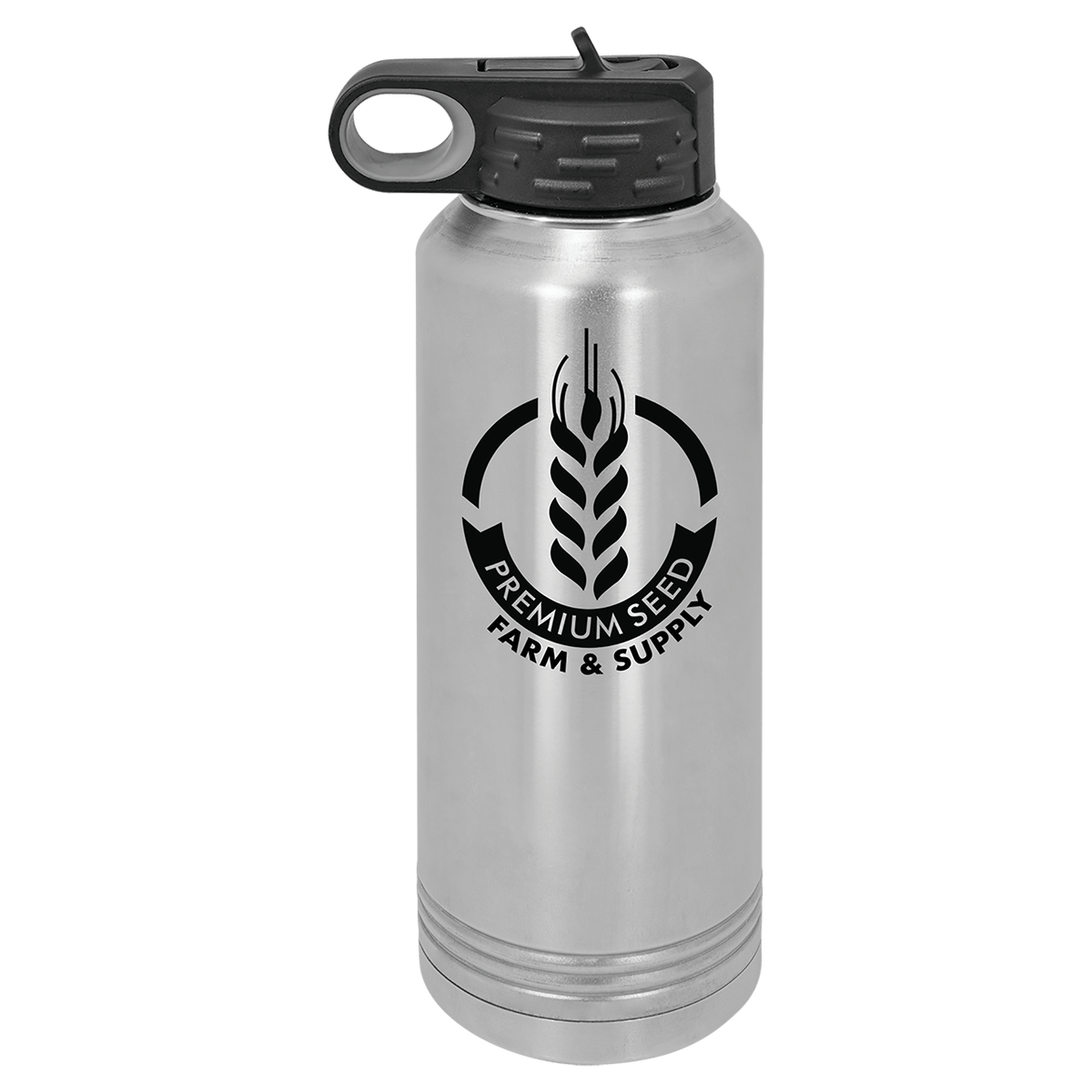 Personalized 40 oz stainless steel insulated water bottle with flip-top straw lid