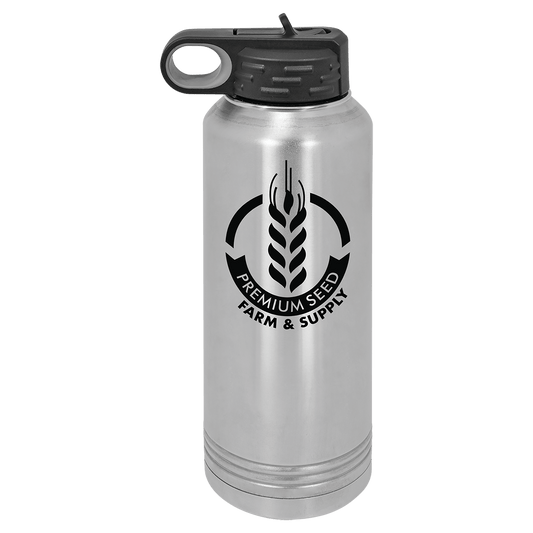 Personalized 40 oz stainless steel insulated water bottle with flip-top straw lid