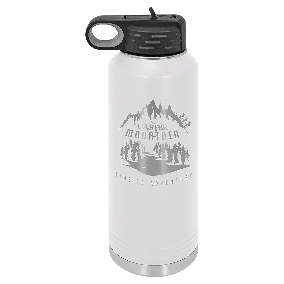 Personalized 40 oz white powder coated insulated water bottle with flip-top straw lid