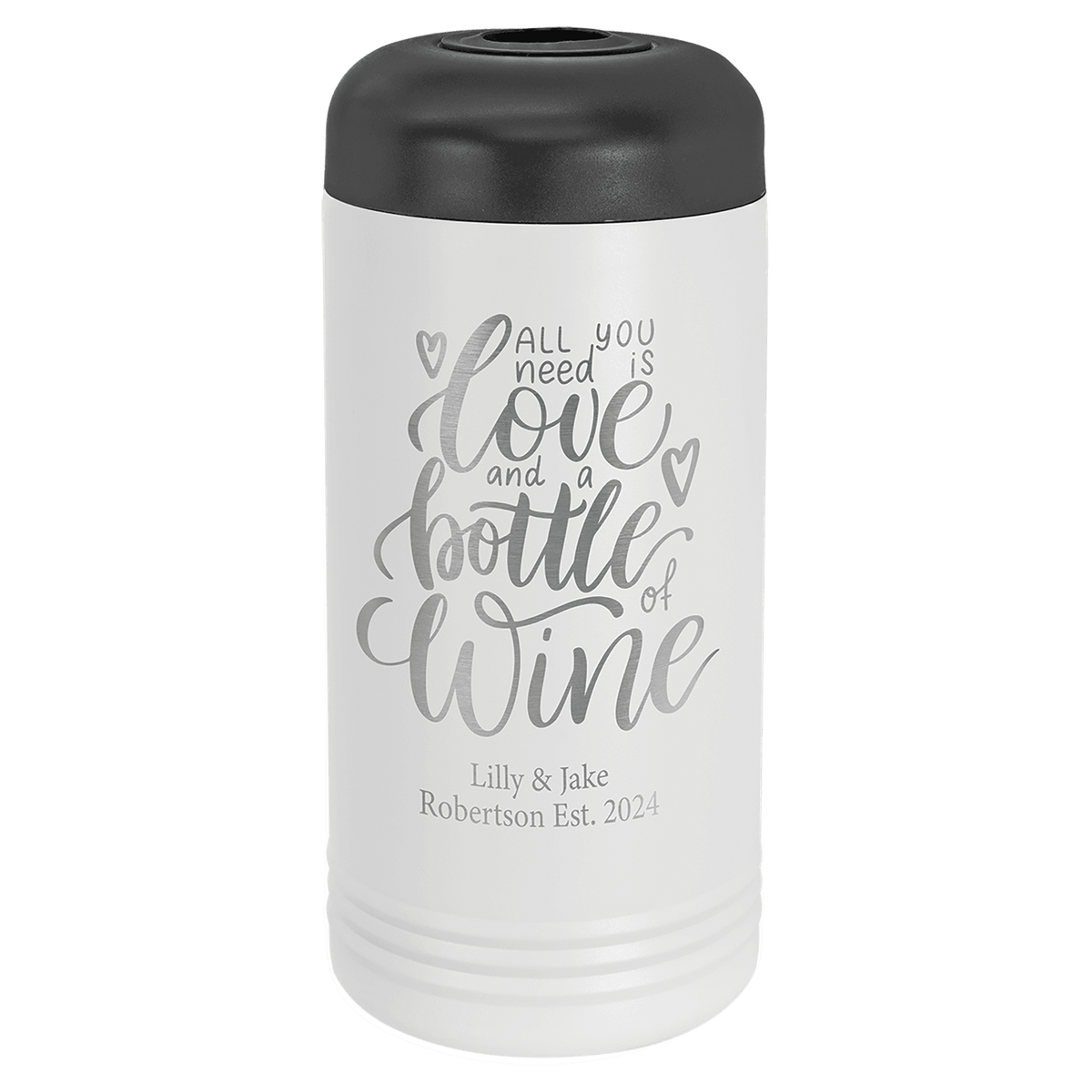 Personalized insulated wine bottle chiller in white