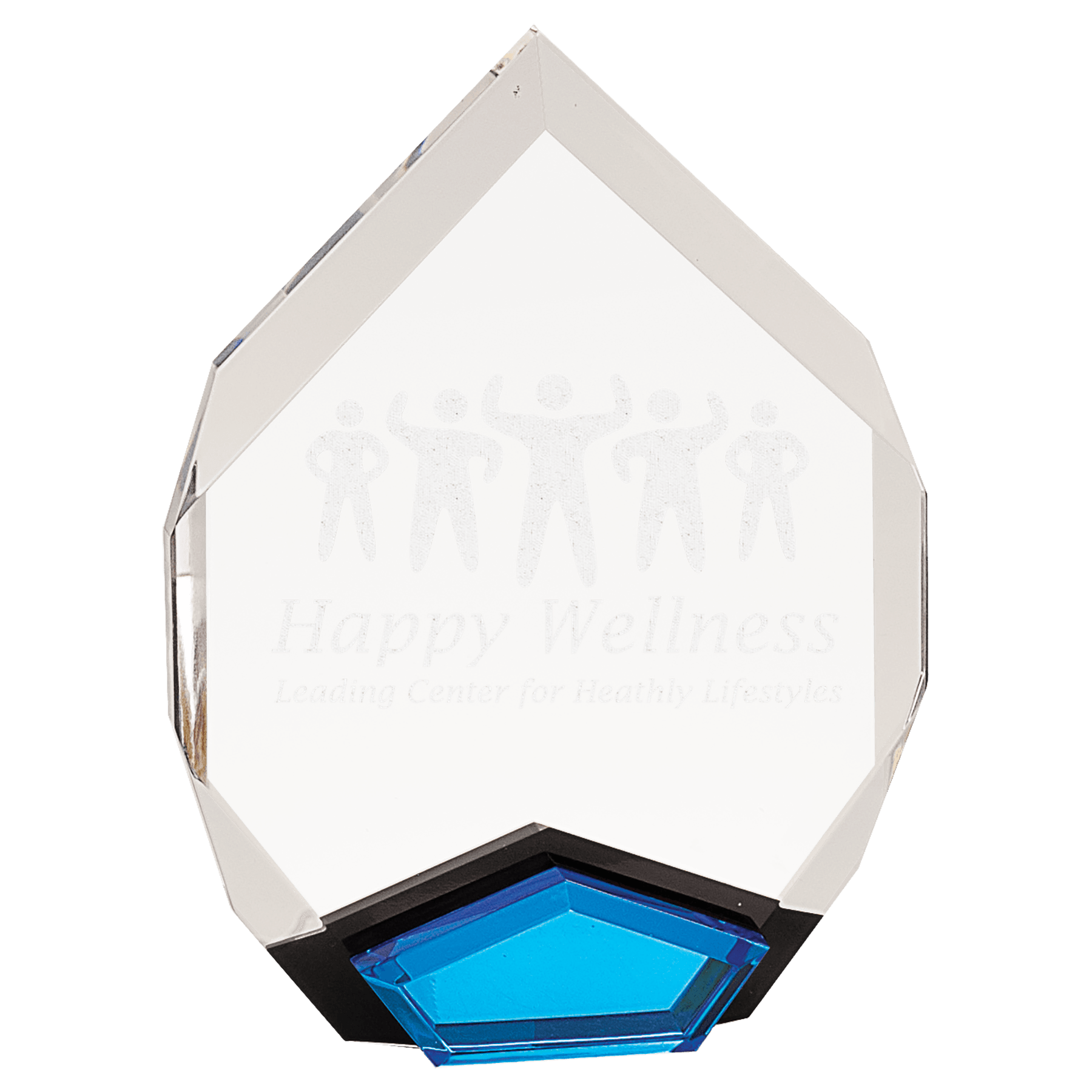 Blue Marquis Acrylic award, 6" x 8", self-standing acrylic with clear engraving area