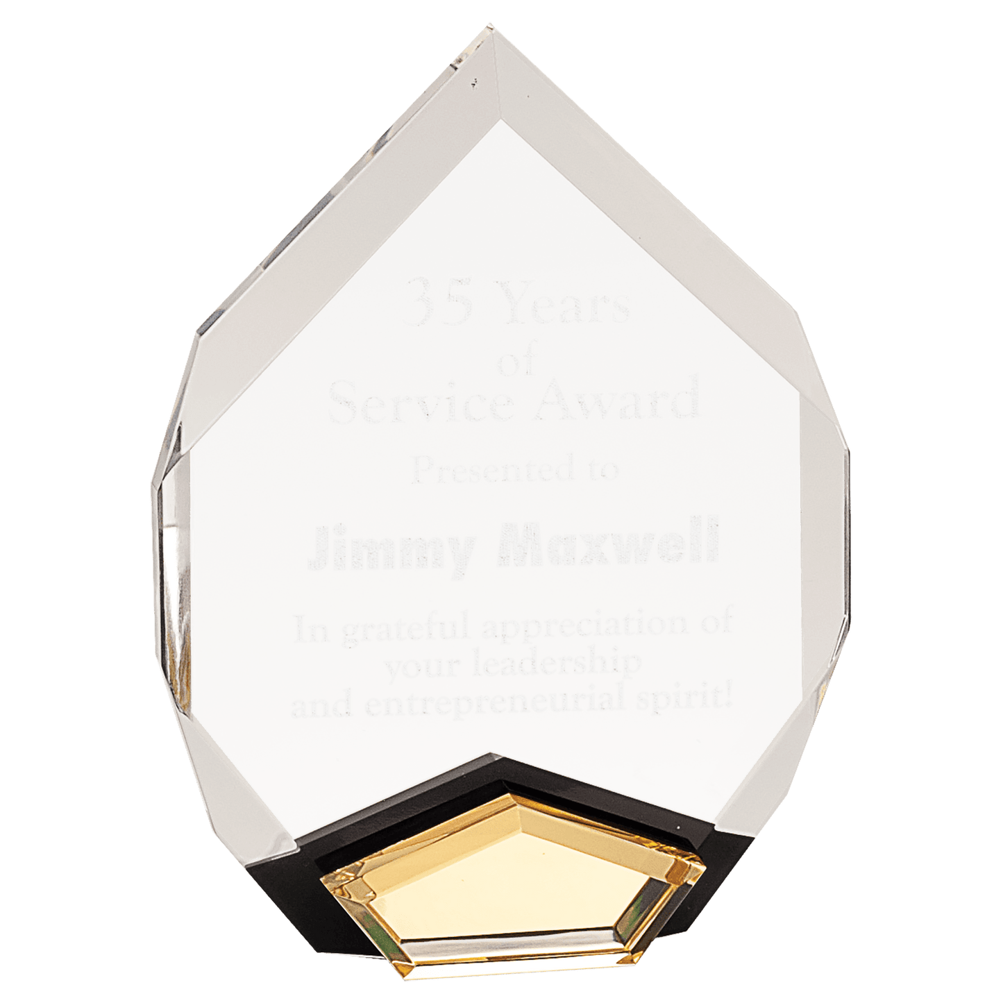 Gold Marquis Acrylic award, 6" x 8", self-standing acrylic with clear engraving area