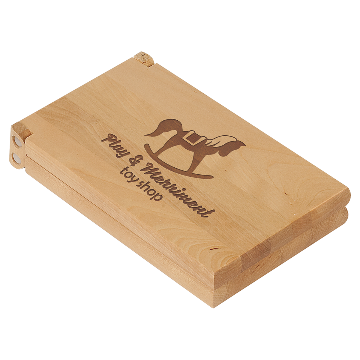 Personalized wood mancala game, closed with engraved lid