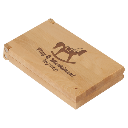 Personalized wood mancala game, closed with engraved lid
