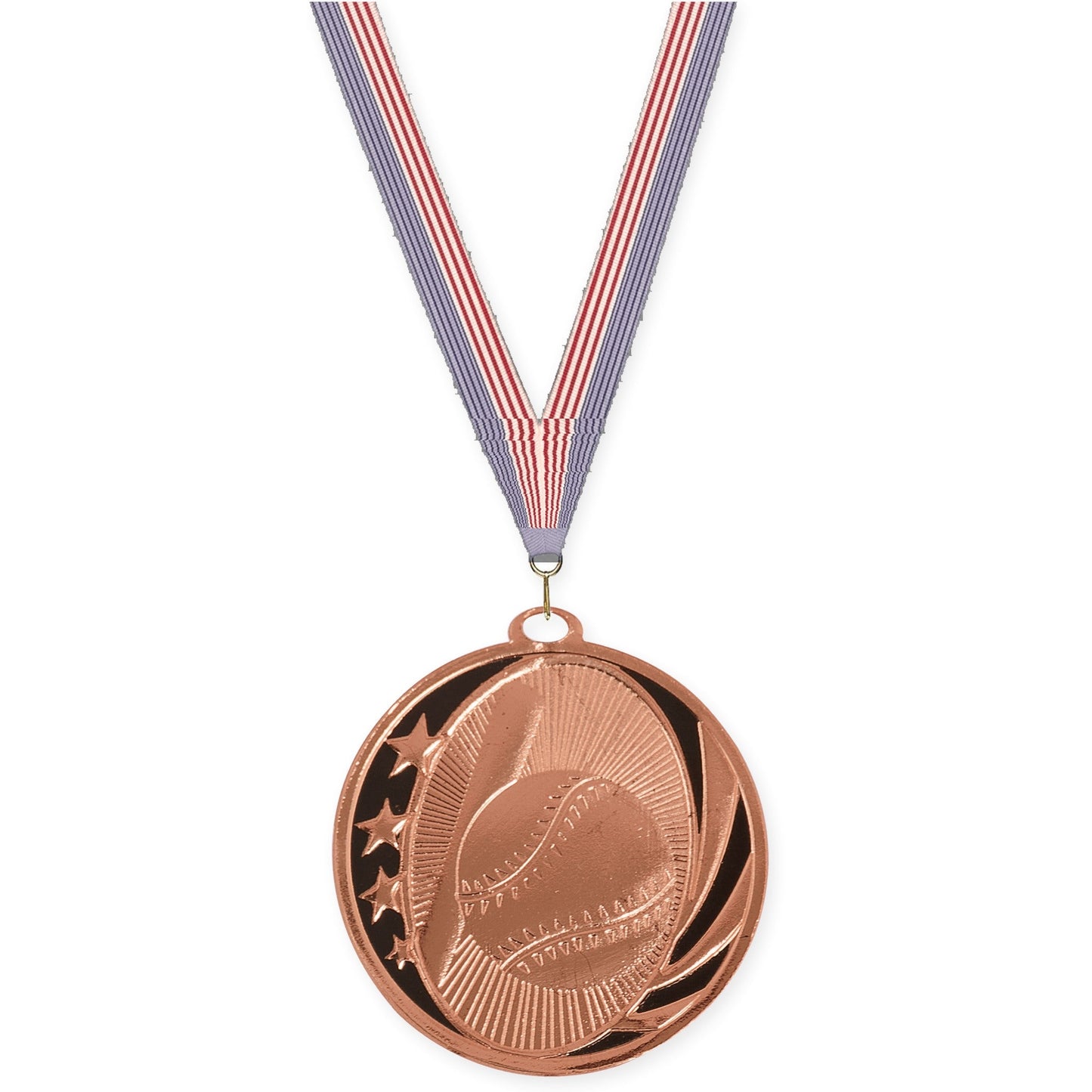2 inch baseball and softball MidNite Star medal in bright bronze with USA Flag neck ribbon