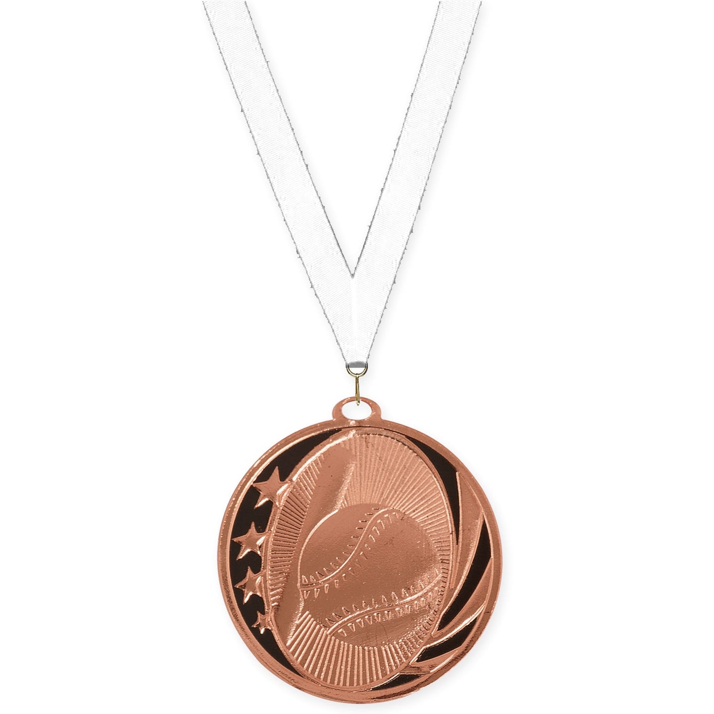 2 inch baseball and softball MidNite Star medal in bright bronze with White neck ribbon