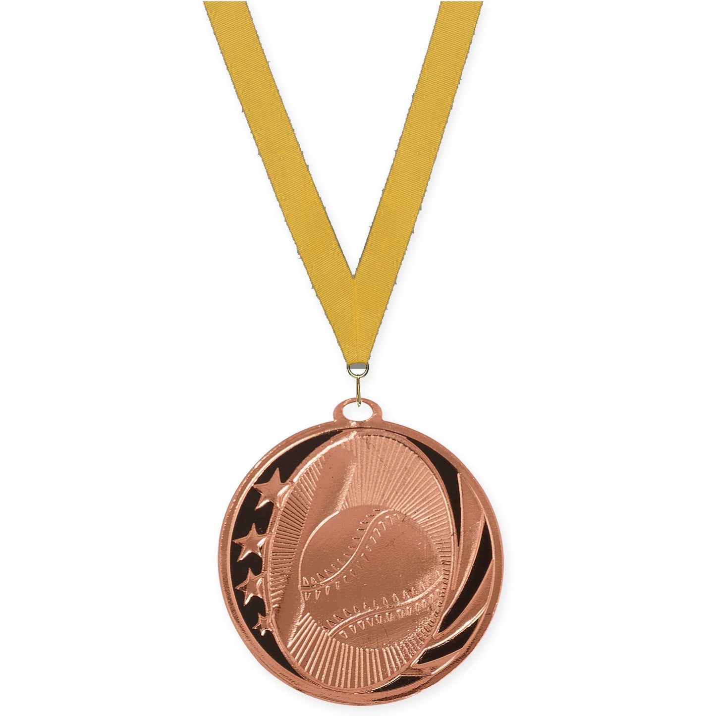 2 inch baseball and softball MidNite Star medal in bright bronze with Gold neck ribbon