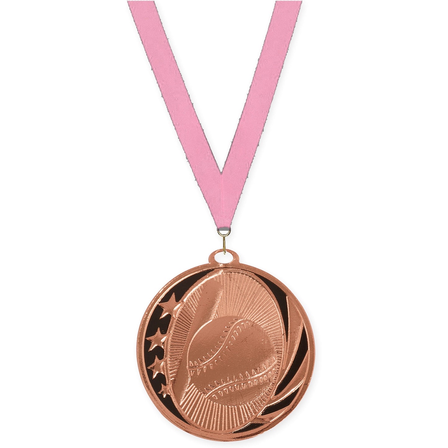 2 inch baseball and softball MidNite Star medal in bright bronze with Pink neck ribbon