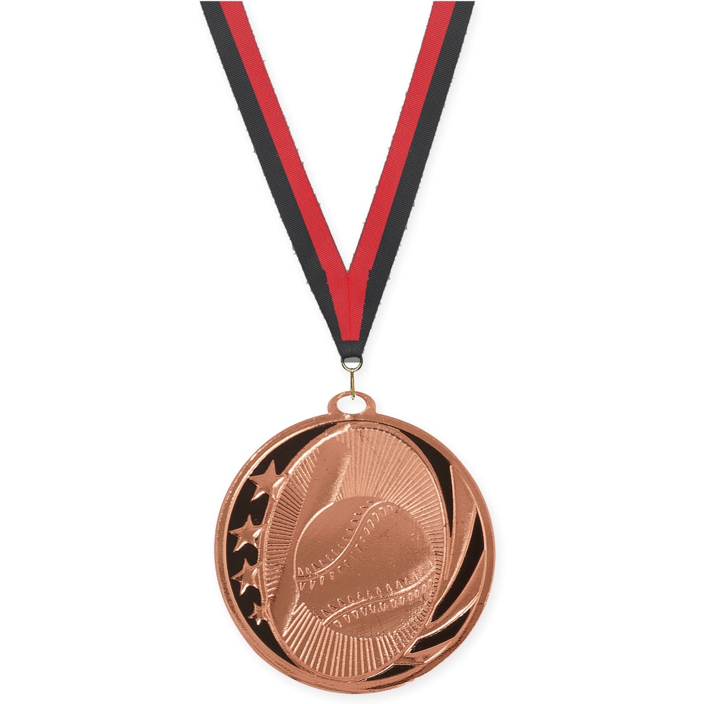 2 inch baseball and softball MidNite Star medal in bright bronze with Black Red neck ribbon