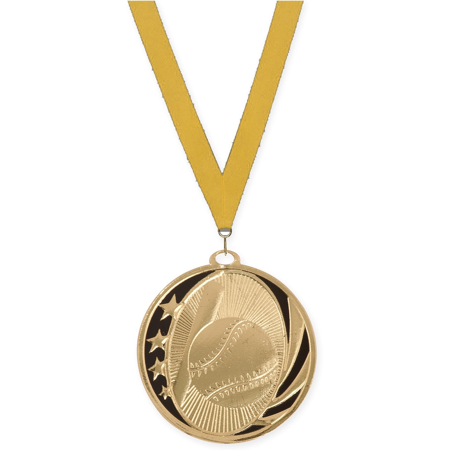 2 inch baseball and softball MidNite Star medal in bright gold with Gold neck ribbon
