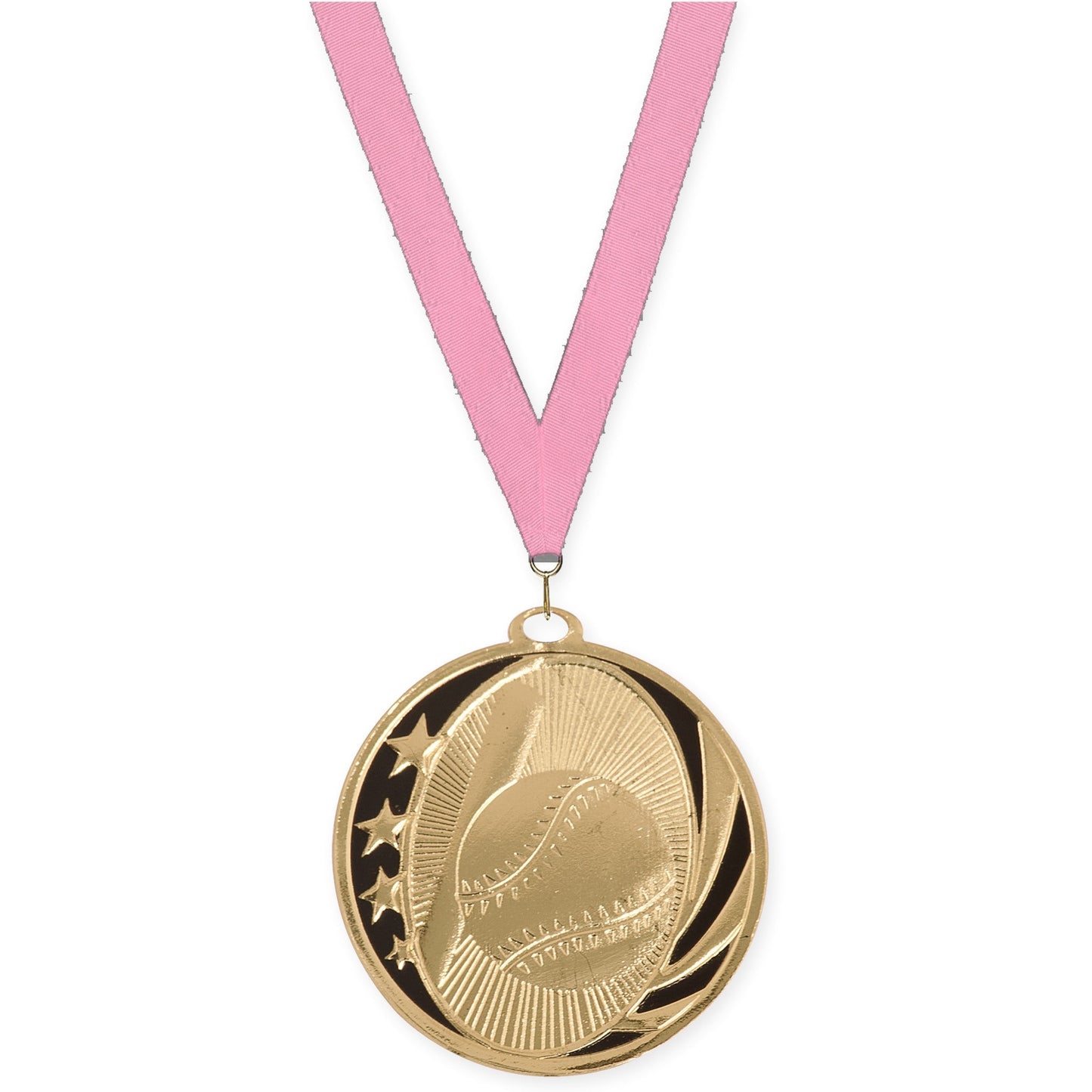 2 inch baseball and softball MidNite Star medal in bright gold with Pink neck ribbon