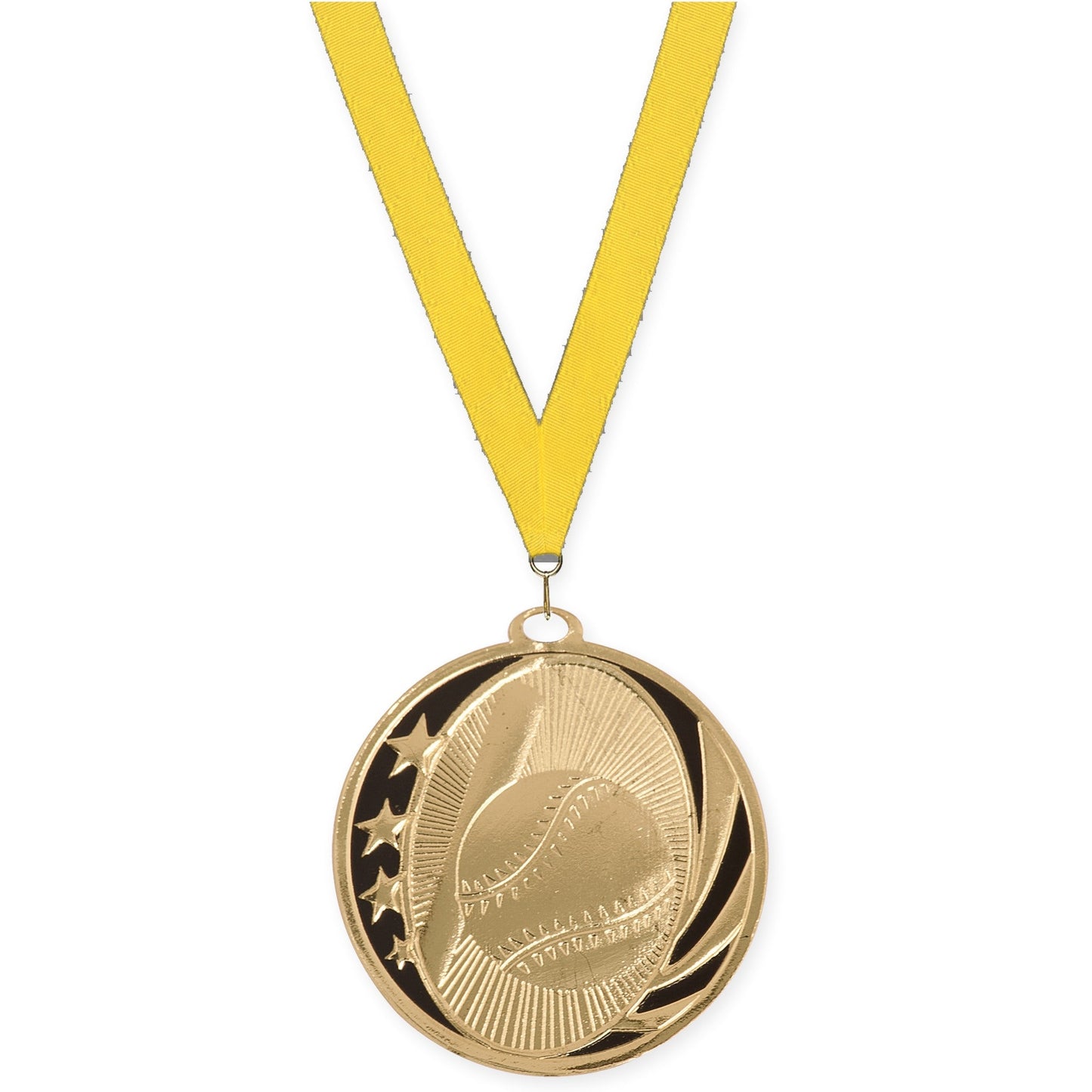 2 inch baseball and softball MidNite Star medal in bright gold with Yellow neck ribbon