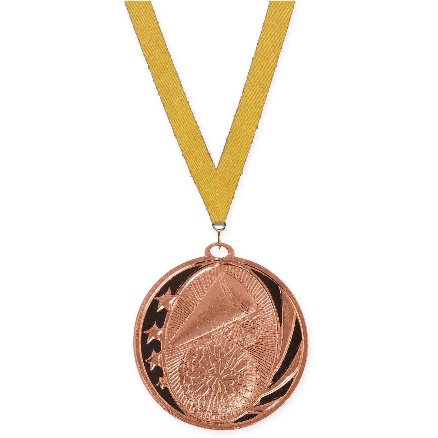 2 inch cheerleading MidNite Star medal in bright bronze with Gold neck ribbon