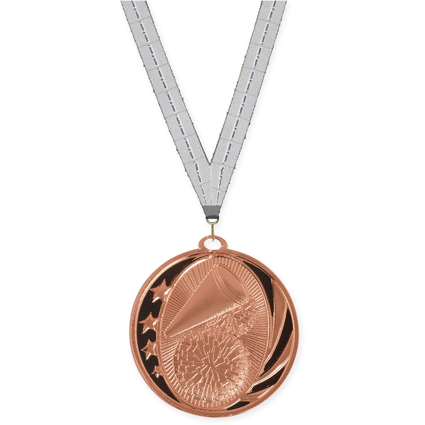 2 inch cheerleading MidNite Star medal in bright bronze with Auto Racing neck ribbon