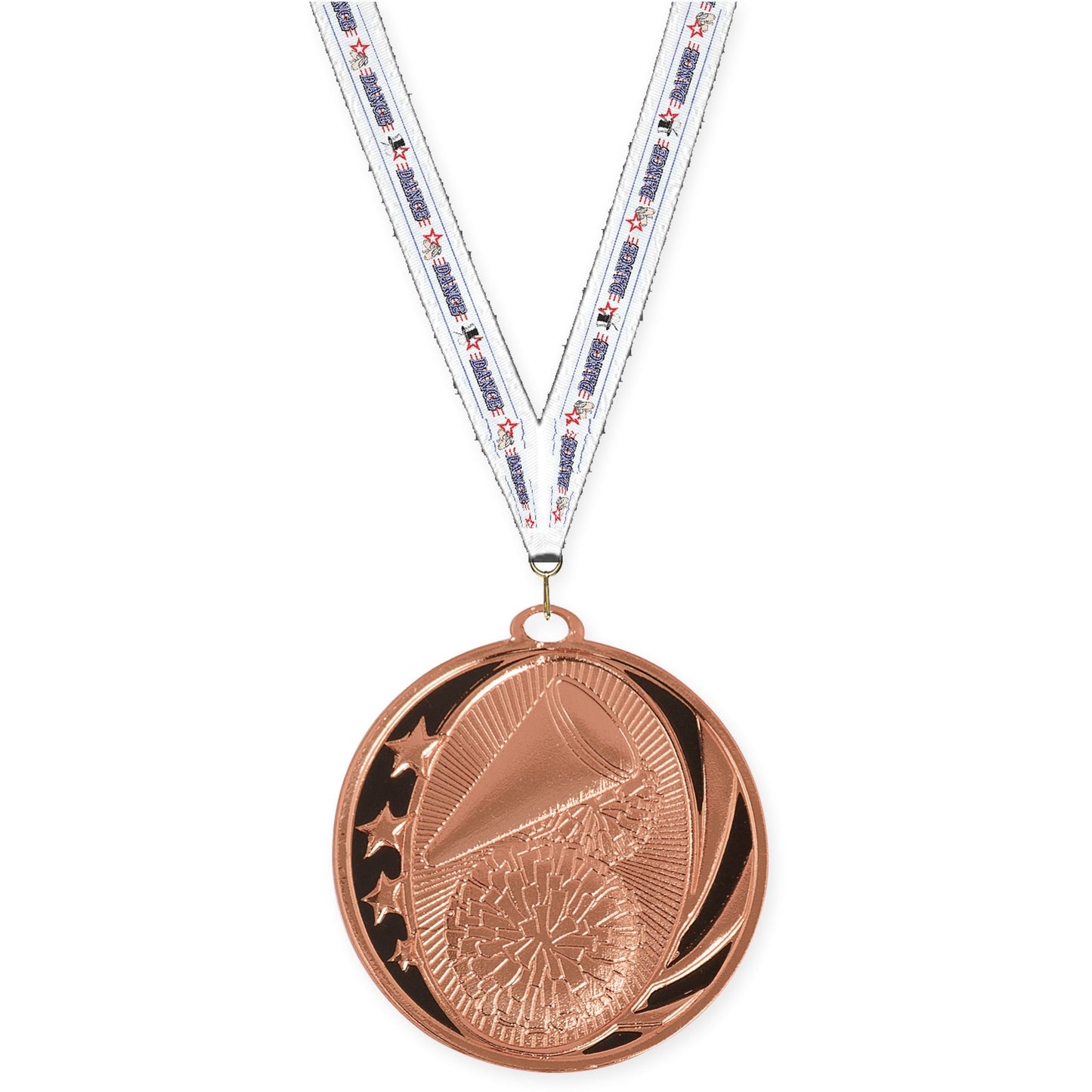 2 inch cheerleading MidNite Star medal in bright bronze with Dance neck ribbon
