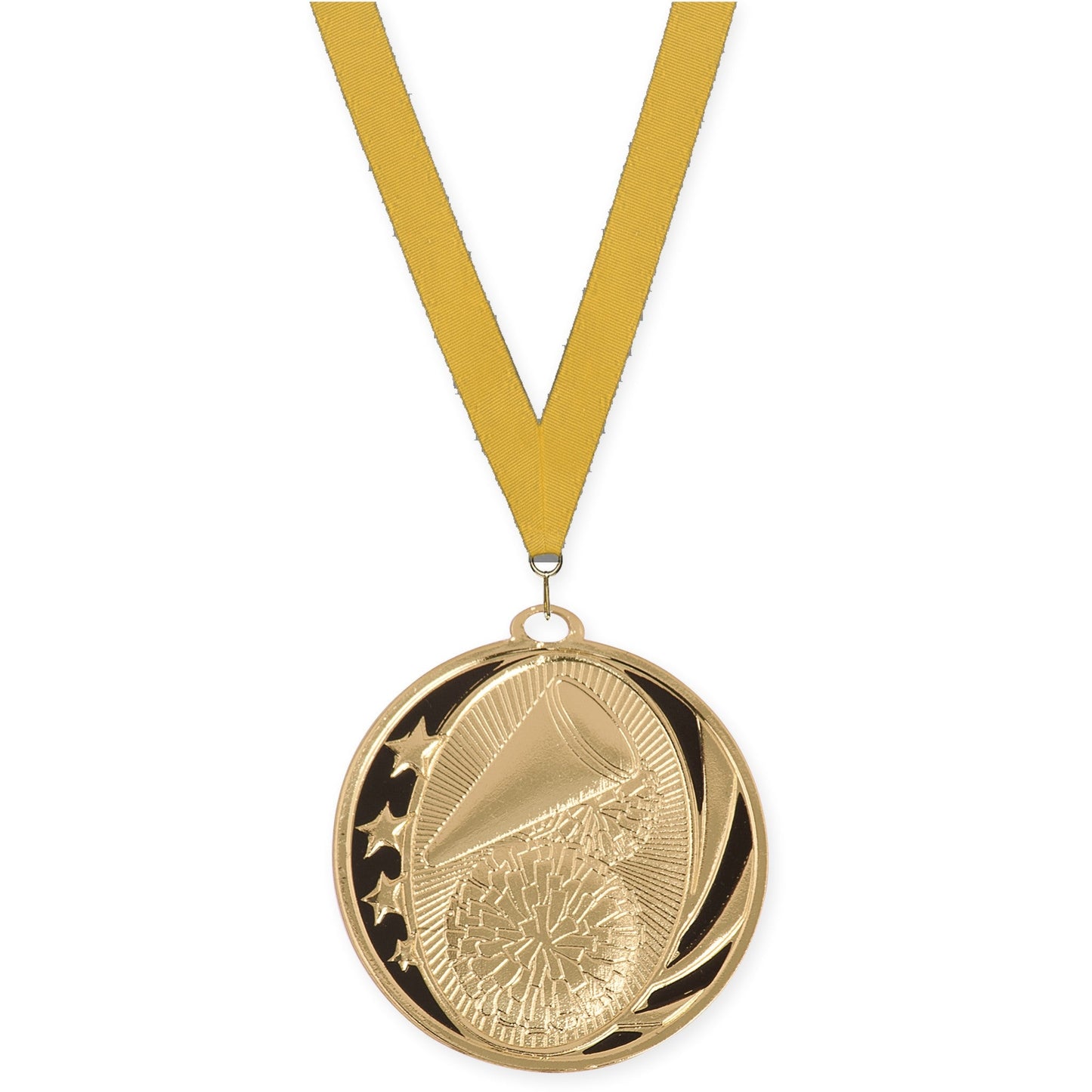 2 inch cheerleading MidNite Star medal in bright gold with Gold neck ribbon