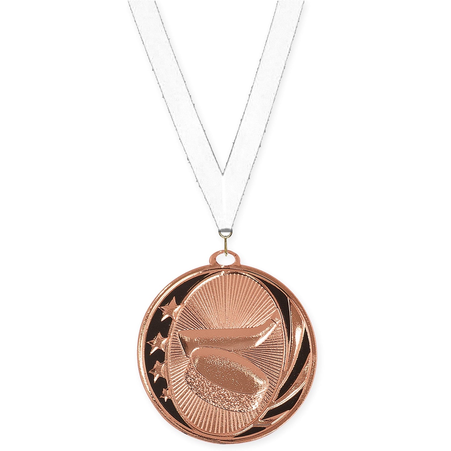 2 inch hockey MidNite Star medal in bright bronze with White neck ribbon